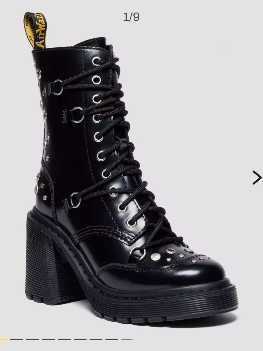 Dr. Martens Black Studded Lace-Up Platform Heel Boot/Chesney boots